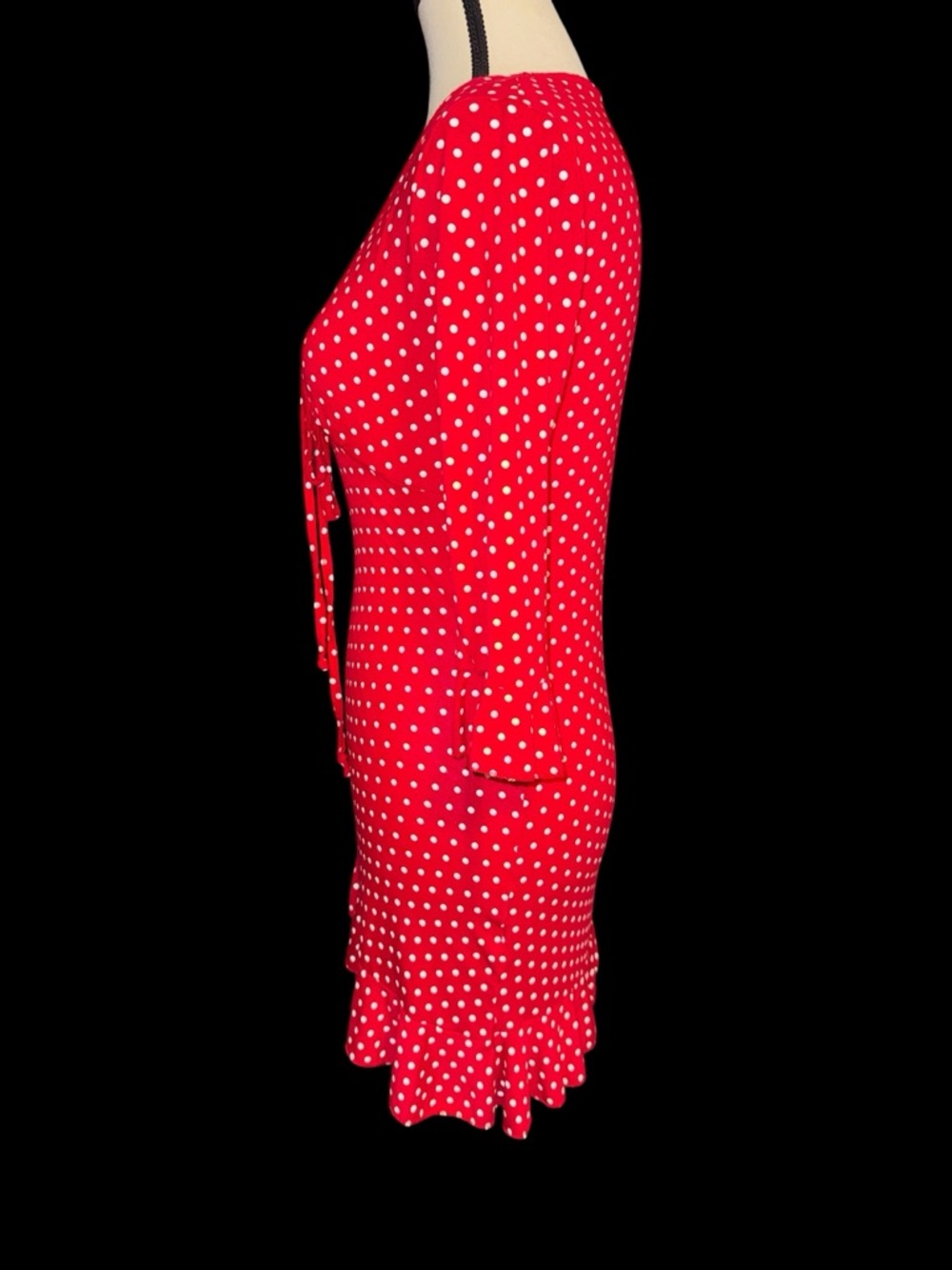 MISSGUIDED Red White Polka Dot Mini Bodycon Swing Dress Long Sleeve - Picture 3 of 8